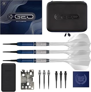 Harrows GEO Parallel 90% Tungsten Softtip Darts Set with Solo Integrated Flights with Shafts | 18g & 20g | Includes Multitool, 3 Replacement Soft Tips, 3 Convertible Steeltips, GEO & Vault Case