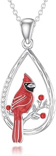 Diamond Red Cardinal Necklace 925 Sterling Silver Lab Grown Diamond Cardinal Pendant Gift for Women