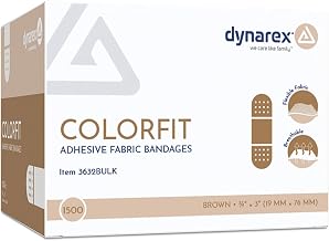 Dynarex ColorFit Sterile Adhesive Fabric Skin-Tone Bandages – Brown, 3/4" x 3" Flexible Wound Dressings, Breathable Material, Non-Stick Pad, 1500 per Box
