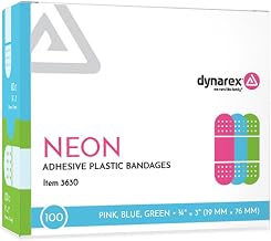 Dynarex Neon Colorful Plastic Adhesive Bandages - Blue, Green, Pink - Water-Resistant and Sterile, Non-Stick Pad First Aid - 3/4" x 3", 100 per Box