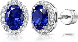 Certified Lab Grown Blue Sapphire Flat Back Stud Earrings, September