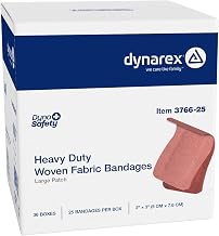 Dynarex Sterile Adhesive Heavy Duty Woven Fabric Bandages - 2" x 3", Large Patch - Flexible Wound Dressing for Minor Cuts, Non-Stick Pad, Case of 36 Boxes, 25 per Box