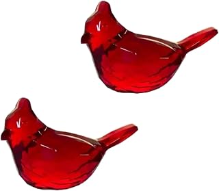 2Pcs Red Acrylic Cardinal Figurine Home Decor Glass Bird Statue for Illuminated Home Display Décor Accents Products
