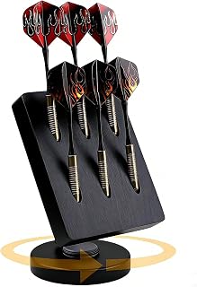 Rotating Wooden Dart Holder - Desktop Storage Stand for 6 Steel & Soft Tip Darts, Organizer Case with Non-Slip Base for Game Room, Bar, Office (Black)