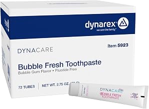 Dynarex DynaCare Bubble Fresh Fluoride-Free Toothpaste for Kids, Bubblegum Flavor, Gentle Cleansing, Safe to Swallow - 2.75 oz., 1 Case of 72