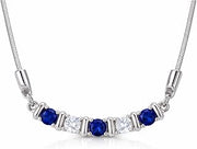 Sapphire Moissanite Bar Necklace for Women, Blue Sapphire Gift