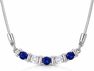 Sapphire Moissanite Bar Necklace for Women, Blue Sapphire Gift