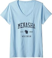 Womens Menasha WI JN1 Vintage Athletic Blue Design V-Neck T-Shirt