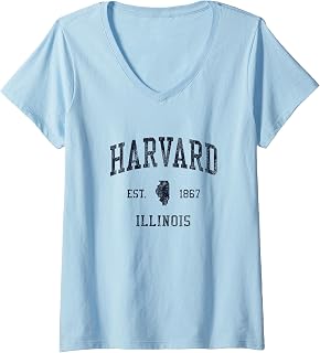 Womens Harvard IL JN1 Vintage Athletic Blue Design V-Neck T-Shirt