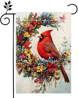 Spring Cardinal Bird Garden Flag Colorful Flowers Summer Welcome Yard Outdoor Flag 12x18 Inch Double Sided