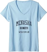 Womens Menasha WI JN4 Vintage Athletic Blue Design V-Neck T-Shirt