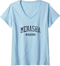 Womens Menasha WI JN3 Vintage Athletic Blue Design V-Neck T-Shirt