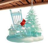 Red Cardinal Christmas Ornaments 2D Topper Figurine with Rocking Chair