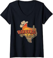 Womens Harvard Texas Vintage Cowboy Hat Desert Cactus Sunset V-Neck T-Shirt