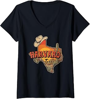 Womens Harvard Texas Vintage Cowboy Hat Desert Cactus Sunset V-Neck T-Shirt