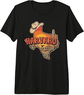 Harvard Texas Vintage Cowboy Hat Desert Cactus Sunset Premium Tri-Blend T-Shirt