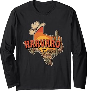 Harvard Texas Vintage Cowboy Hat Desert Cactus Sunset Long Sleeve T-Shirt