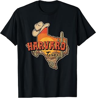 Harvard Texas Vintage Cowboy Hat Desert Cactus Sunset T-Shirt