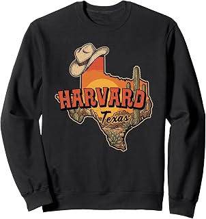 Harvard Texas Vintage Cowboy Hat Desert Cactus Sunset Sweatshirt