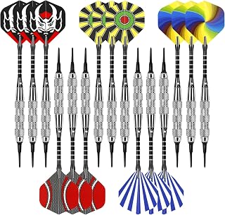 Darts Plastic Tip - 15 Pack Soft Tip Darts Set for Electronic Dartboard - 18 Grams Soft Darts Set with 100 Extra Dart Tips, Aluminum Shafts, Dart Flights, Flight Protectors and Rubber O-Rings