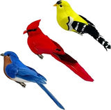 Artificial Birds Realistic Red Cardinal Blue Bird Yellow Goldfinch with Clip on Assorted Birds Ornaments for Christmas Tree Decoration and Crafts (Colorful3Z)