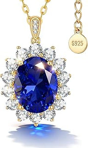 4CT Lab Grown Royal Blue Sapphire Necklace For Women, Sterling Silver