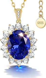 4CT Lab Grown Royal Blue Sapphire Necklace For Women, Sterling Silver