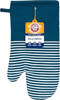 Arm & Hammer Striped Oven Mitts, Heat Resistant, Non-Slip Silicone Grip, 2 Pack, Navy