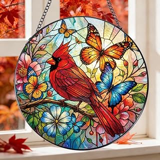 Cardinal Stained Glass Sun Catcher 8 Inch Window Home Decor Gift