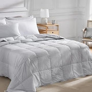 Pacific Coast Lightweight Goose Feather Down Fiber Comforters Queen Size, Summer Duvet Insert, Ultra Soft, Breathable, Hotel Luxury Bedding Comforter with 8 Tabs, Light Grey, 90 x 90 inches