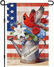 Patriotic Cardinal Garden Flag 12x18 Inch Double Sided Yard Decor