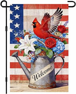 Patriotic Cardinal Garden Flag 12x18 Inch Double Sided Yard Decor