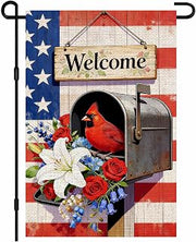 Patriotic Cardinal Garden Flag 12x18 Inch Double Sided Yard Decor