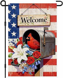 Patriotic Cardinal Garden Flag 12x18 Inch Double Sided Yard Decor