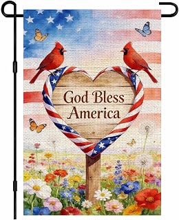 Patriotic Cardinal Garden Flag 12x18 Inch Double Sided Yard Decor
