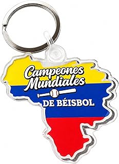 Venezuela Baseball World Champions Keychain – Campeones Mundiales de Béisbol – 2x2 Inch Acrylic Map Design with Metal Key Ring – Made in USA