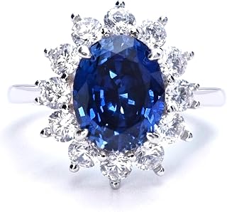 Princess Diana Ring, 3.7ct Lab Grown Blue Sapphire Ring for Women