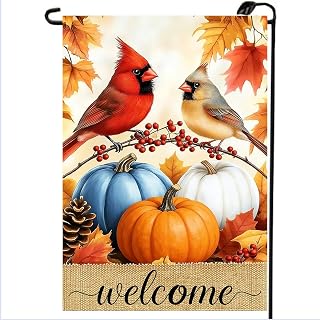 Welcome Fall Pumpkin Cardinal Garden Flags 12x18 Double Sided for Outside