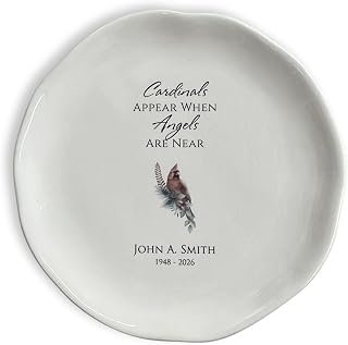 Personalized Memorial Ceramic Plate, Cardinals Appear When Angels Are Near