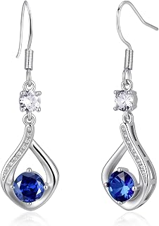 Silver Sapphire Earrings for Women Dainty CZ Blue Sapphire Teardrop Dangle Drop Earrings Elegant Jewelry Gift