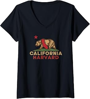 Women's Harvard California Vintage Bear Retro State Pride V-Neck T-Shirt