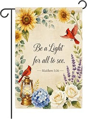 Christian Garden Flag 12x18 Inch Double Sided, Cardinal Bird & Bible Verse Scripture Linen Yard Flags, Faith Religious Indoor Outdoor Decoration for Front Porch Patio, Blessing Gift