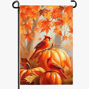 Fall Cardinal Garden Flag Autumn Pumpkin Bird Yard Flag Rustic Harvest Yard Flags Seasonal Red Maple Leaves Double Sided Welcome House Banner Farmhouse for Home Lawn Porch Patio 12x18 Inch