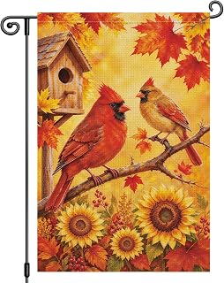 Heyfibro Fall Cardinal Garden Flag Autumn Birds Garden Flag 12x18 Inch