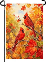 Fall Garden Flags 12x18 Inch Double Sided Cardinal Autumn Yard Flag Maple Leaf Thanksgiving Small Flags for Outside Lawn Outdoor Decor