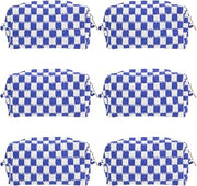 Checkered Makeup Bag for Purse, Small Cosmetic Pouch,Sapphire Blue,6 Pack