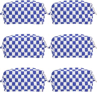 Checkered Makeup Bag for Purse, Small Cosmetic Pouch,Sapphire Blue,6 Pack