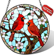 Cardinal Pair Stained Glass Suncatcher Window Hanging Bird Memorial Gift