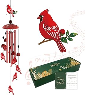 35" Cardinal Wind Chime, Red Cardinal Gift for Women, Mom, Memorial Decor