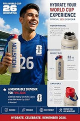 SOUVENIR MUNDIAL 2026 Water Quencher Stainless Steel Bottle with Straw 32 oz Houston Host City